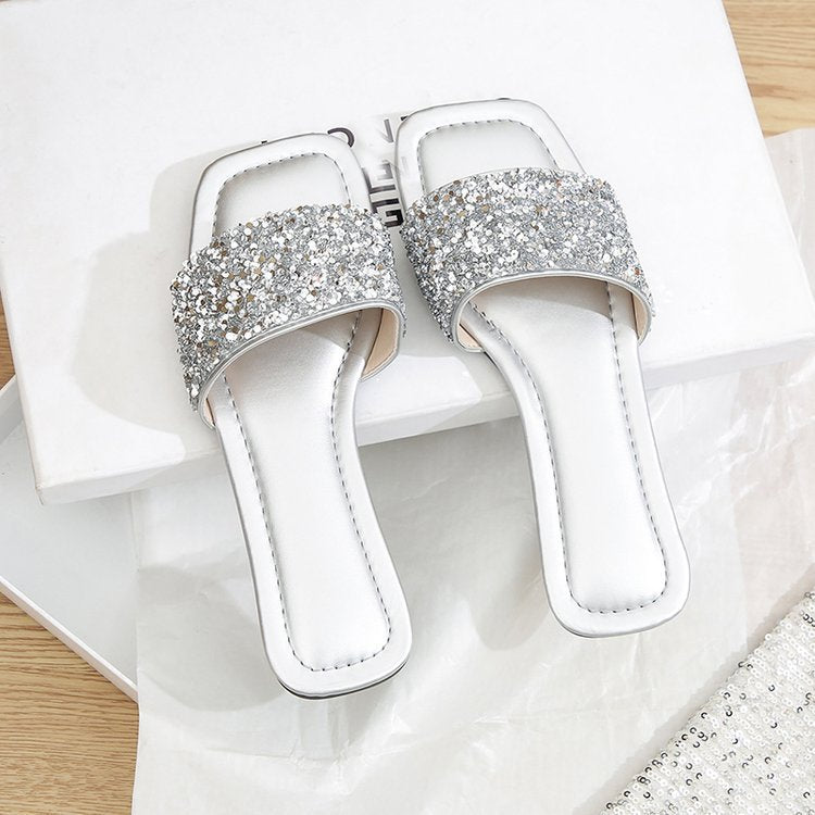 Damen Glamouröse Riemchen-Pantoletten mit funkelnder Strass-Applikation