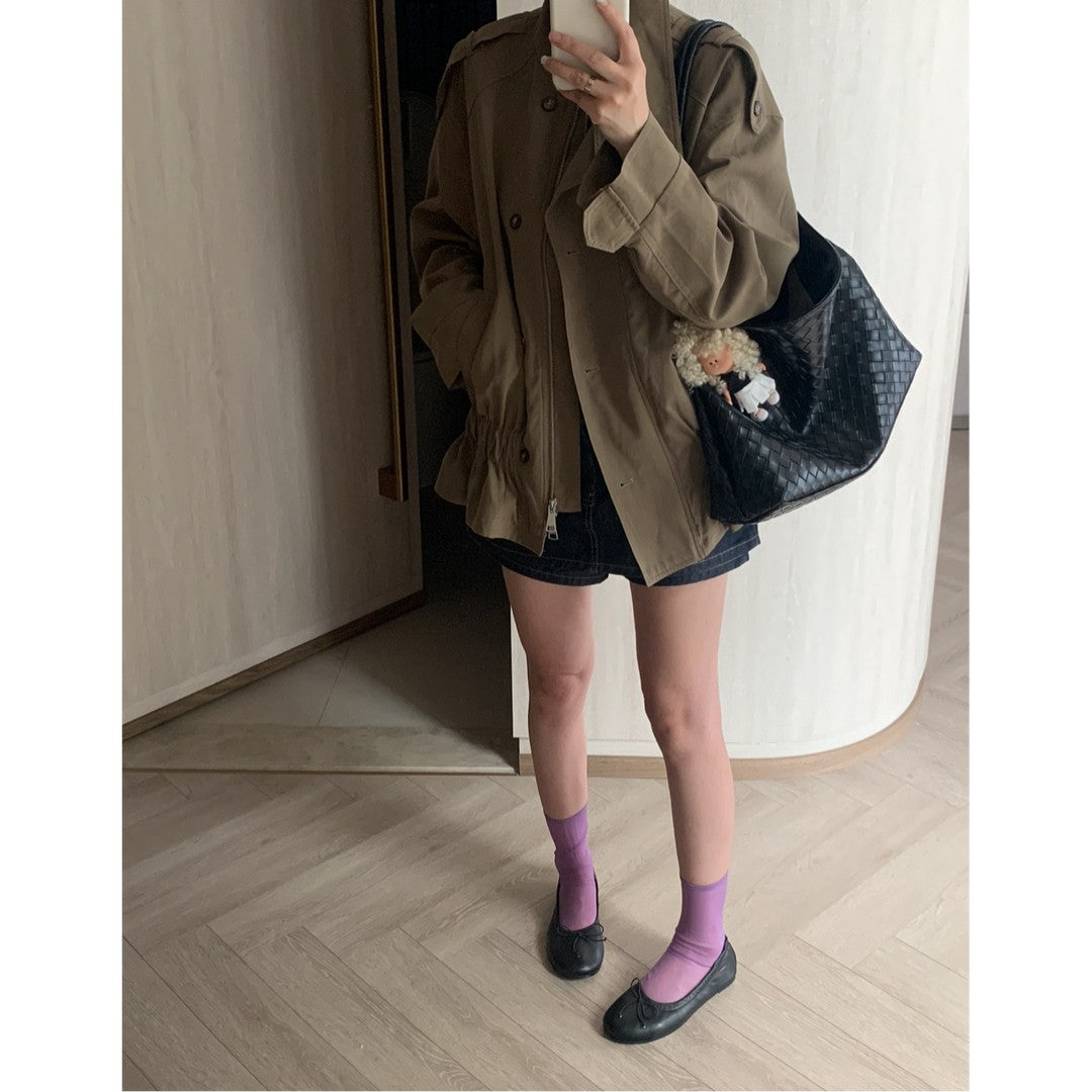 Damen Kurzjacke mit Kordelzug‑Taille, Oversize‑Ärmeln und verdeckter Reißverschluss Shop Nory