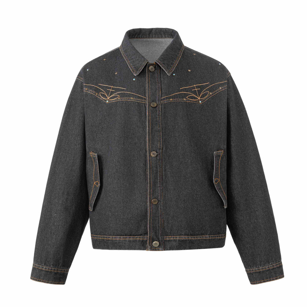 Unisex Boxy-Jeansblouson mit Sternstickerei und Ziernieten Shop Nory
