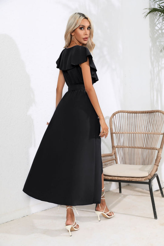 Damen Wickelkleid mit voluminösen Ärmeln und schickem Bindegürtel Shopnory