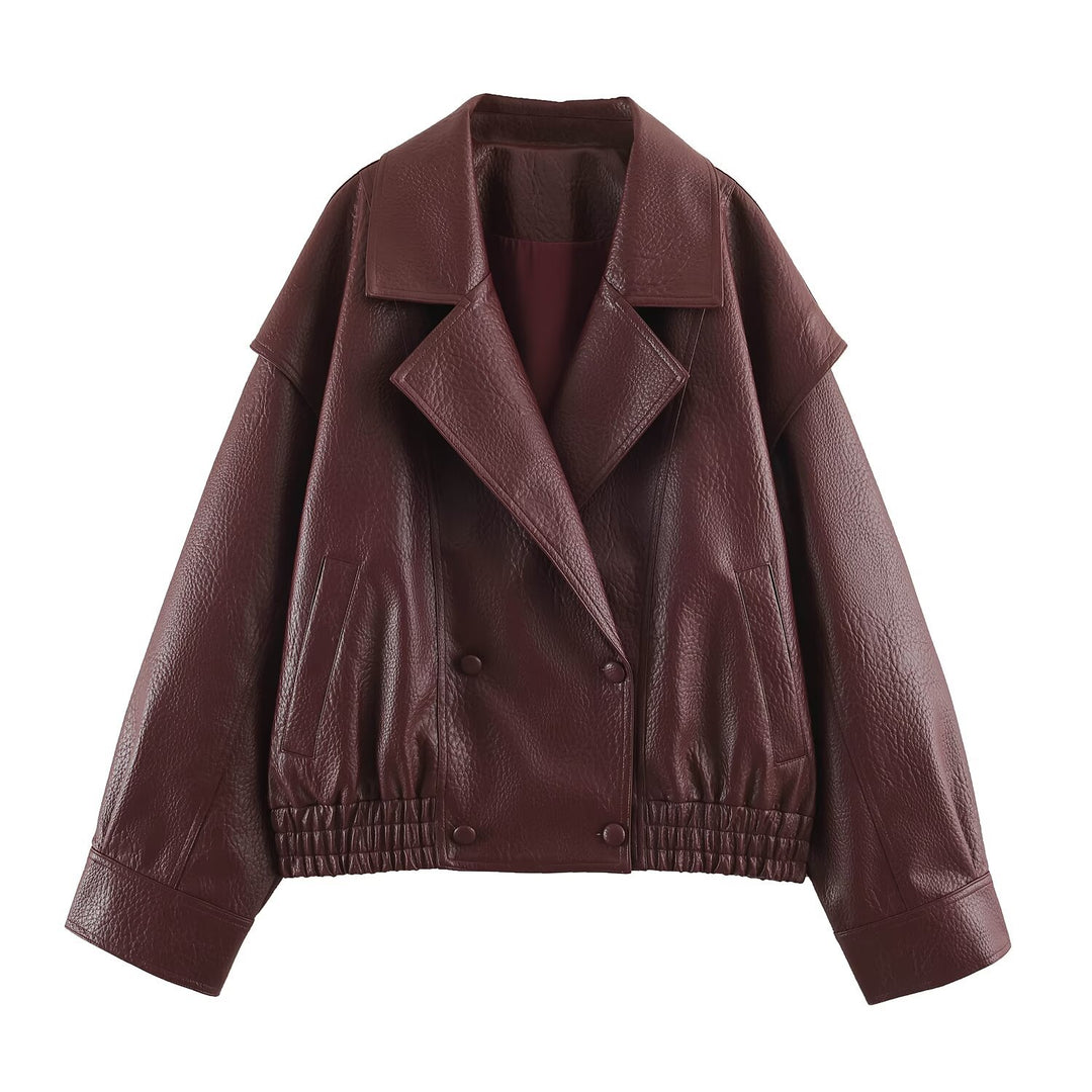 Damen Oversize Kunstlederjacke mit Doppelreihe, weitem Revers und elastischem Saum Shop Nory