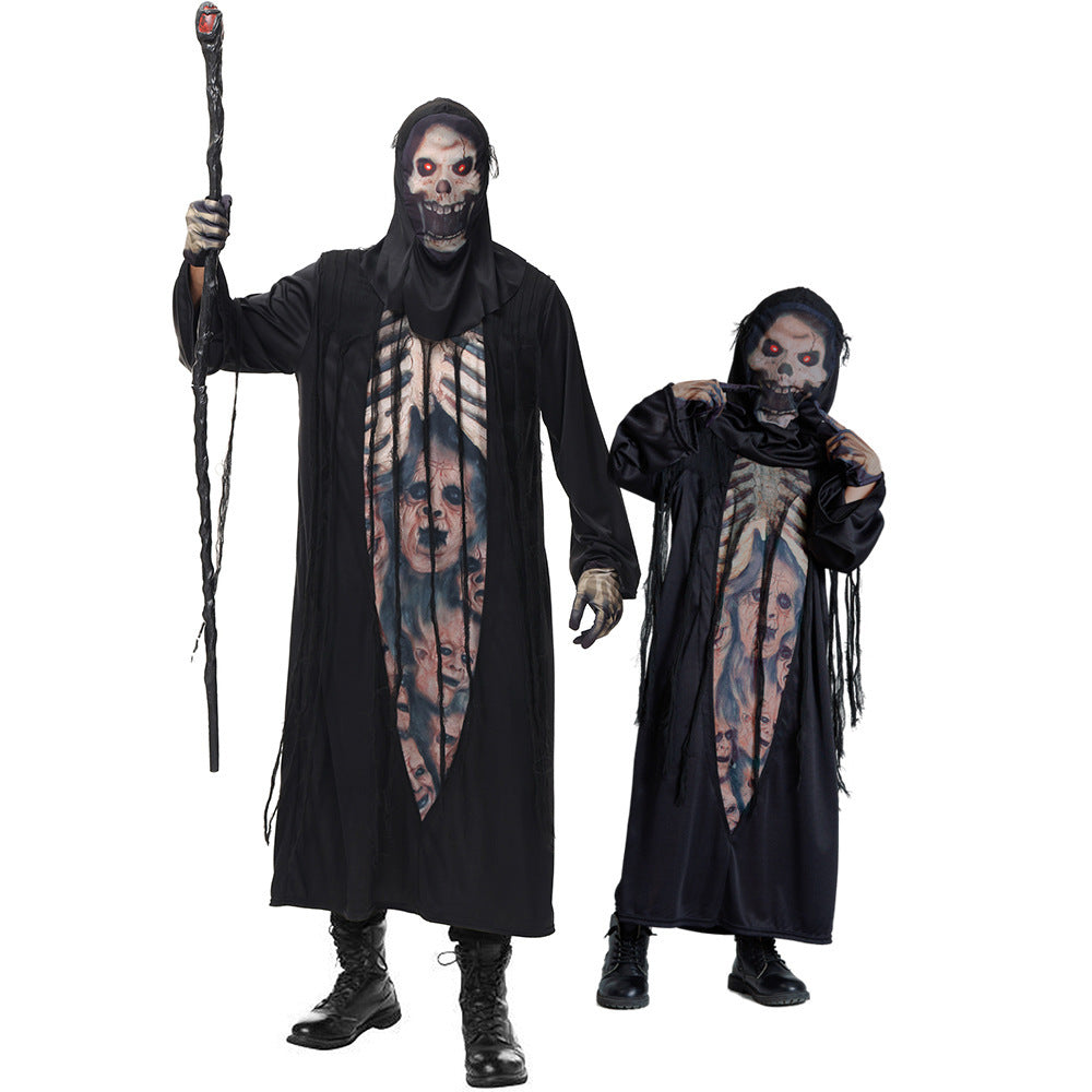 Unisex Gespenstische Skelettkostüm mit Kapuze und Fransen Shop Nory