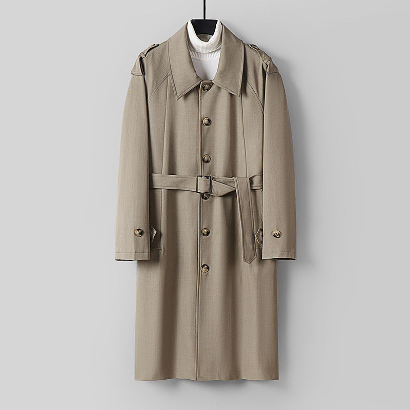 Herren Schlichter Twill-Trenchcoat mit verstellbarem Taillengürtel und Schulterpatten Shop Nory