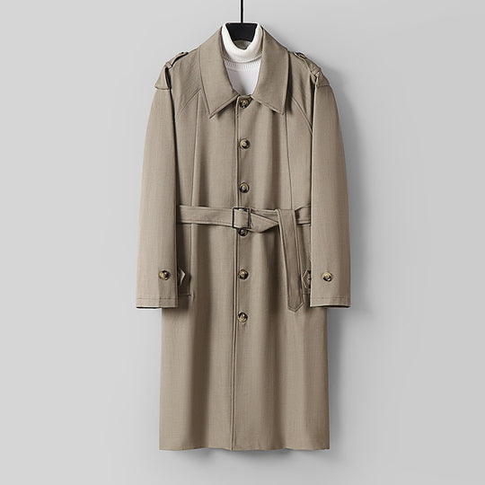 Herren Schlichter Twill-Trenchcoat mit verstellbarem Taillengürtel und Schulterpatten Shop Nory