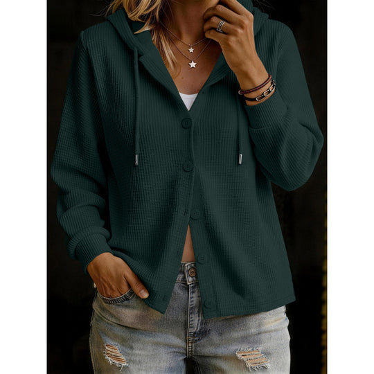 Damen Kapuzenstrickjacke im Waffelstrick mit Knopfleiste Shop Nory