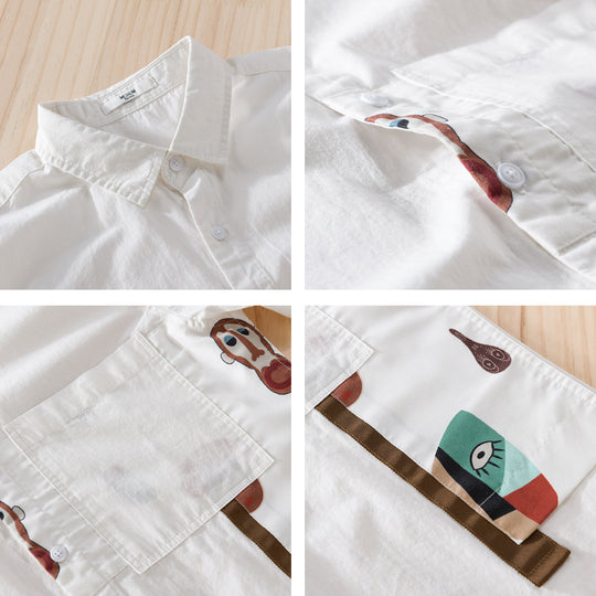 Herren Leichtes Baumwoll-Overshirt mit Brusttasche und abstraktem Grafikpatch Shop Nory