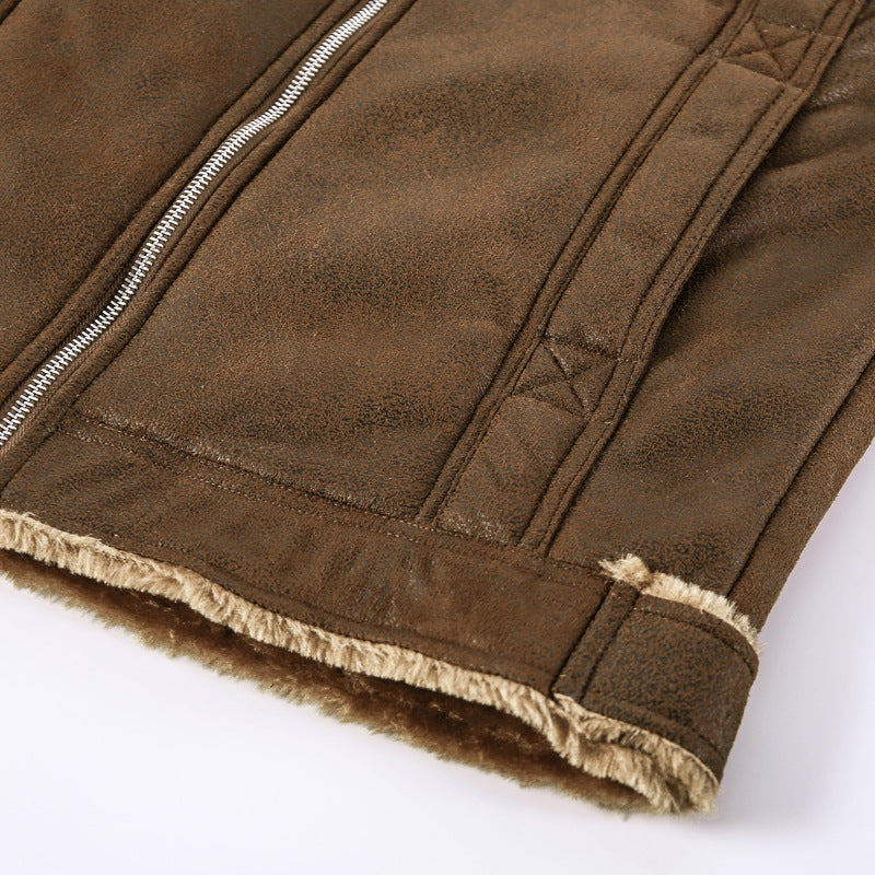 Herren Lederimitat-Fliegerjacke mit Teddyfutter und asymmetrischem Reißverschluss Shop Nory