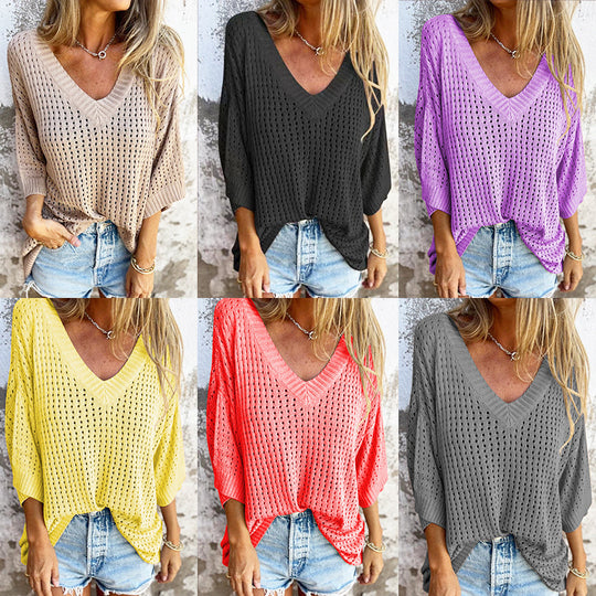 Damen nan luftig gestrickter V-Ausschnitt Pullover im Oversize-Schnitt Shop Nory
