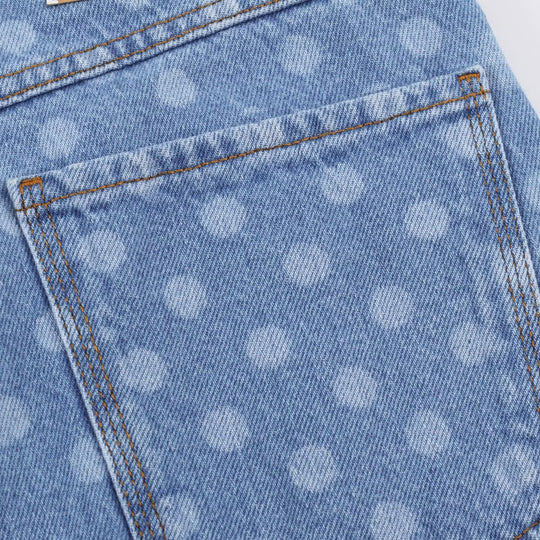 Damen Kurzgeschnittene Weitbein-Jeans mit Tupfenmuster und hoher Taille Shop Nory