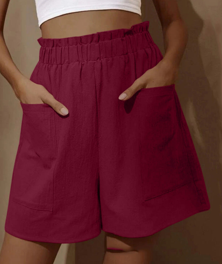 Damen lässige Leinen-Shorts mit elastischem Taillenzug und praktischen Seitentaschen