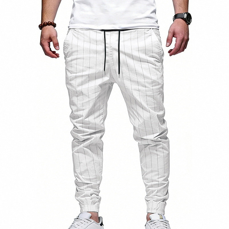 Herren Gestreifte Jogginghose in Leinenoptik mit Kordelzug und schmal zulaufenden Bündchen Shop Nory