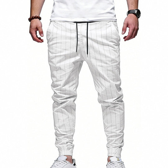 Herren Gestreifte Jogginghose in Leinenoptik mit Kordelzug und schmal zulaufenden Bündchen Shop Nory
