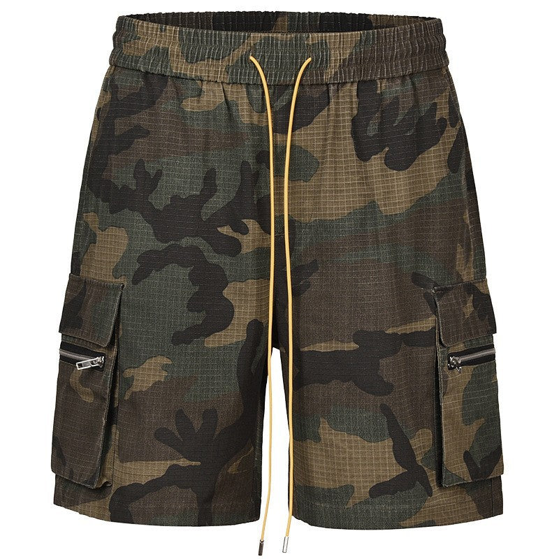 Herren nan Cargo-Shorts im Camouflage-Ripstop mit Elastikbund, Tunnelzug und Reißverschlusstaschen