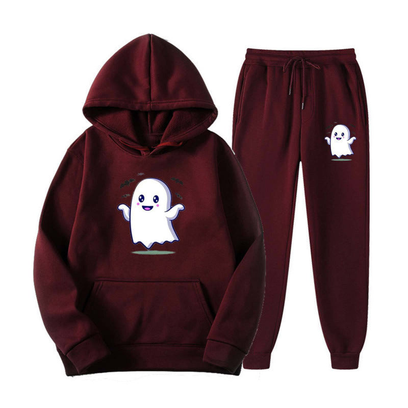Unisex kuscheliger Kapuzenpullover und Jogginghose Set mit Halloween-Geistprint Shop Nory