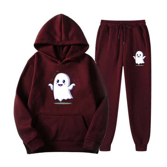 Unisex kuscheliger Kapuzenpullover und Jogginghose Set mit Halloween-Geistprint Shop Nory