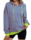 Damen lässiger Kapuzenpullover mit buntem Streifenmuster