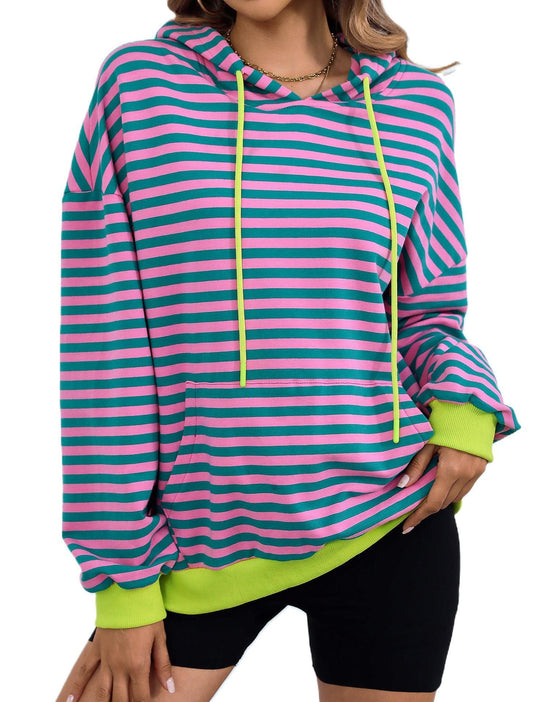 Damen lässiger Kapuzenpullover mit buntem Streifenmuster