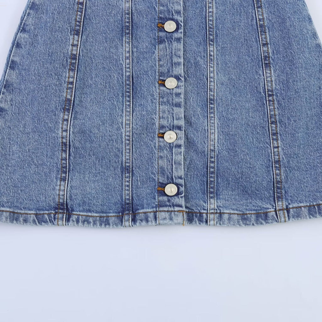 Damen Jeanskleid mit geflochtenem Knoten und durchgehender Knopfleiste