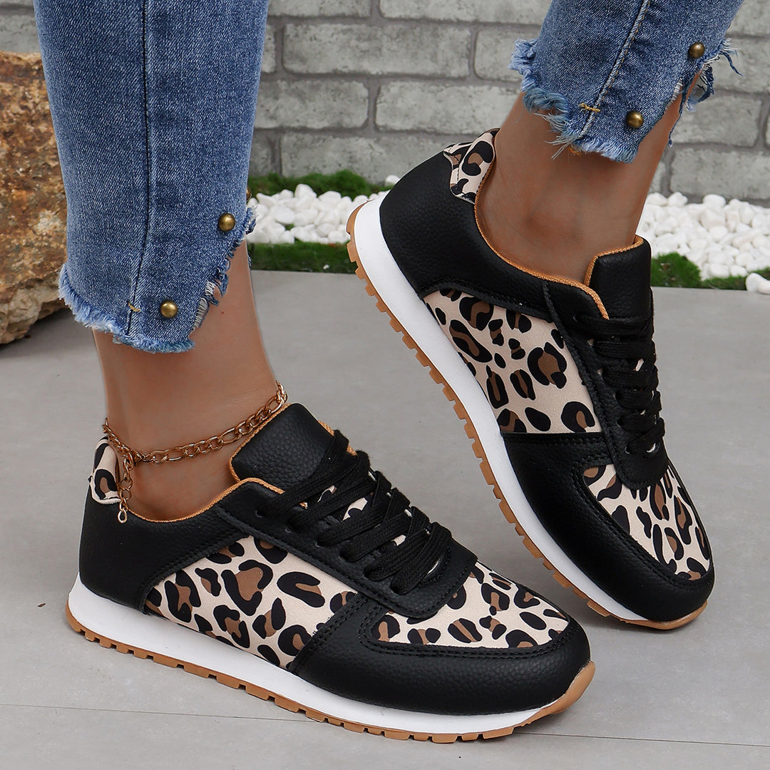 Damen sportliche Leoparden-Print Retro-Sneaker mit gepolstertem Komfortfußbett und profilierter Gummisohle Shop Nory