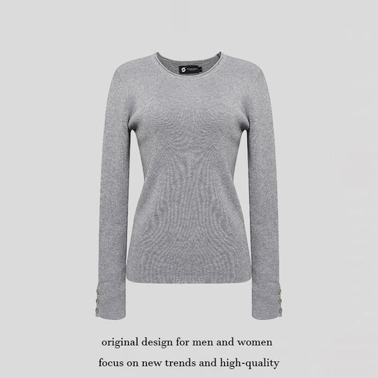 Damen Feinstrickpullover mit Rundausschnitt, schmaler Silhouette und Zierknopfärmeln Shop Nory