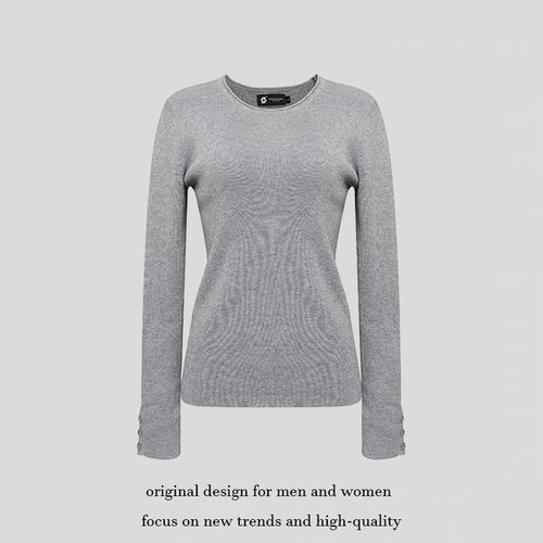 Damen Feinstrickpullover mit Rundausschnitt, schmaler Silhouette und Zierknopfärmeln Shop Nory