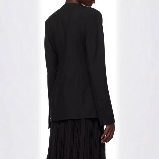 Damen taillierter Einreiher-Blazer mit Rundhalsausschnitt, verdeckter Knopfleiste und Pattentaschen Shop Nory