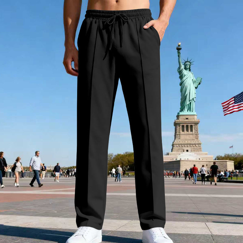 Herren nan elegante Sweathose mit Bügelfalte geradem Bein und Tunnelzug