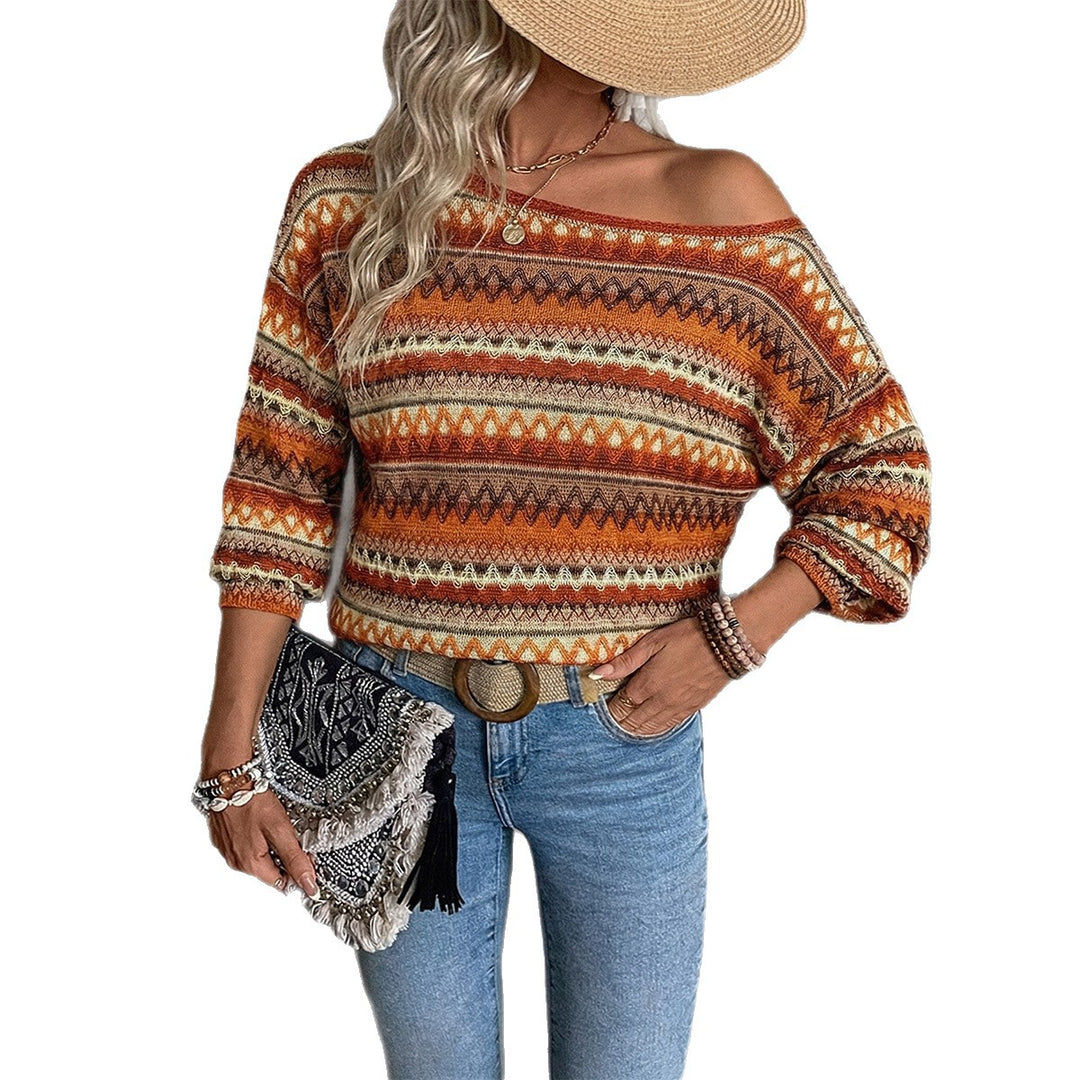 Damen nan Oversize Strickpullover mit asymmetrischem Schulterauschnitt und Norwegermuster Shop Nory