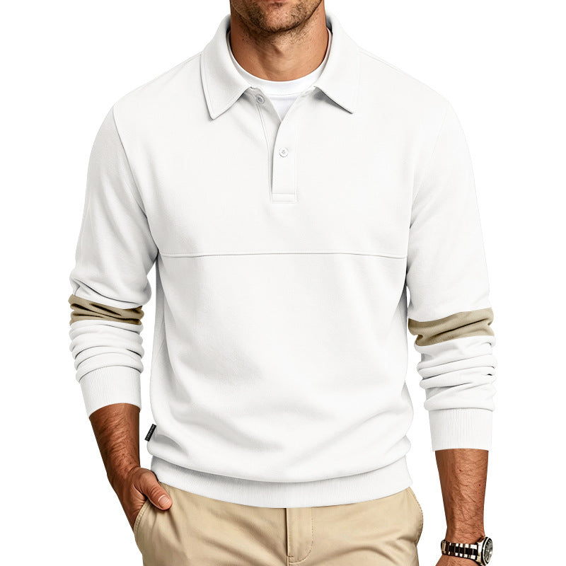 Herren Langarm-Poloshirt-Sweatshirt mit halber Knopfleiste, Kontrastärmeln und Rippbündchen Shop Nory