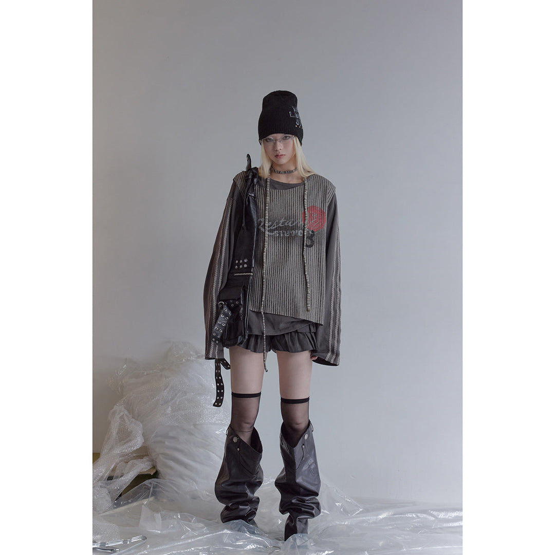 Damen Lagen-Langarmshirt mit gestreiftem Frontpanel und Spitzenband Shop Nory