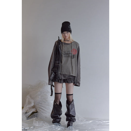 Damen Lagen-Langarmshirt mit gestreiftem Frontpanel und Spitzenband Shop Nory