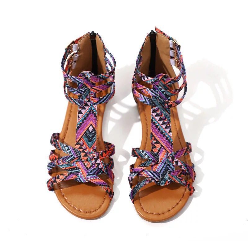 Damen Boho-Sandalen mit verstellbaren Knöchelriemen und Ethno‑Print Shop Nory