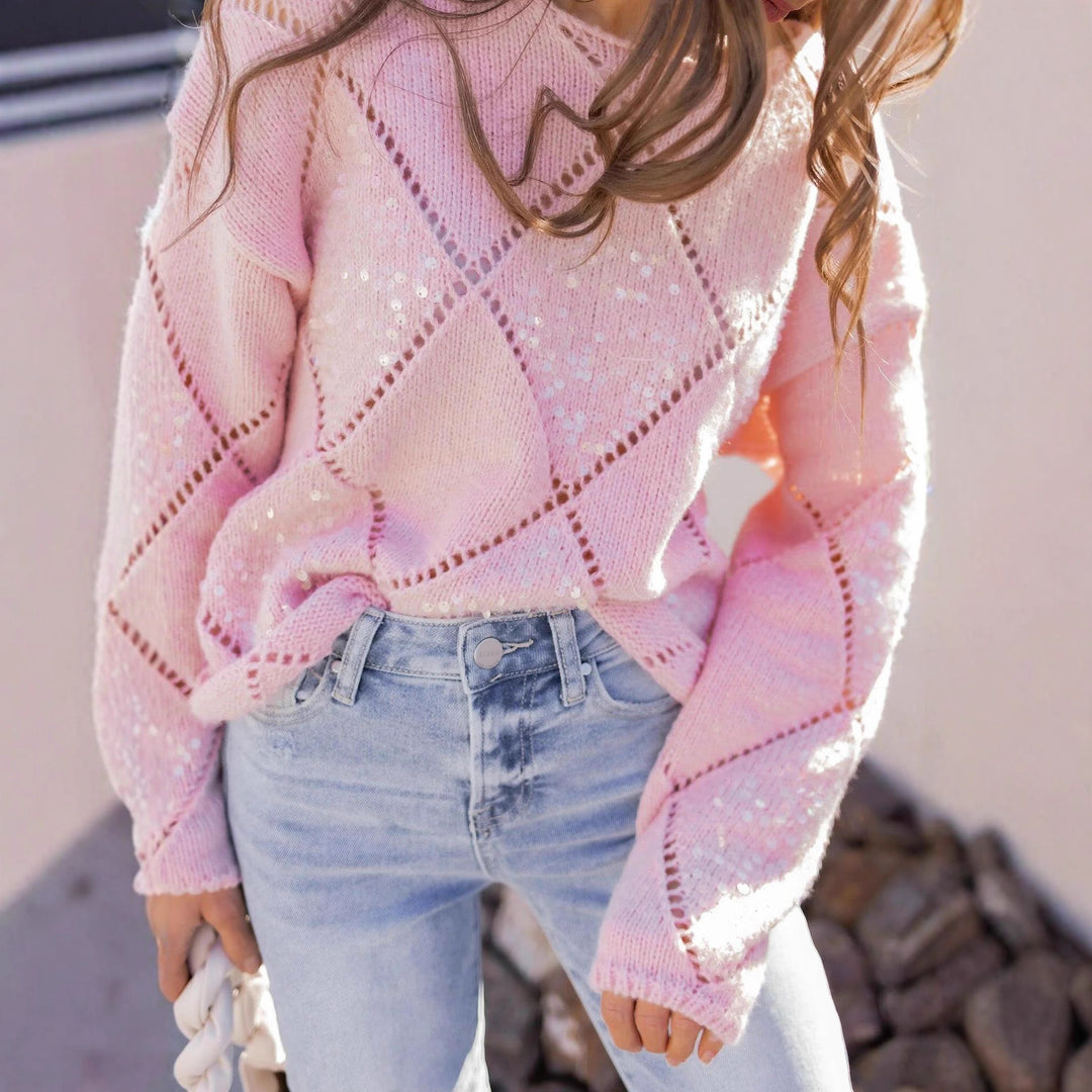 Damen Grobgestrickter Oversize-Pullover mit Ajour‑Rautenmuster und Pailletten Shop Nory