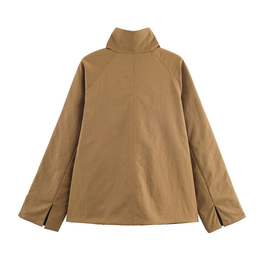 Damen Oversize-Kurzmantel mit hohem Stehkragen, Raglanärmeln und verdeckter Knopfleiste Shop Nory