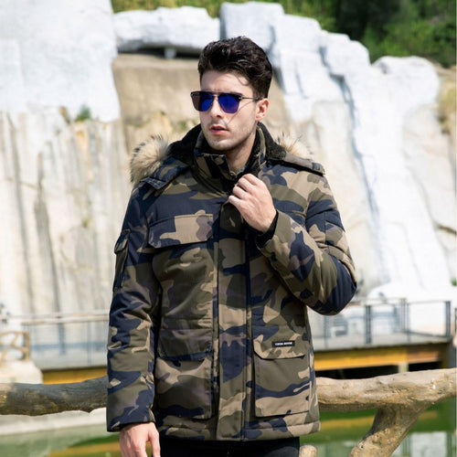 Herren isolierter Field-Parka mit abnehmbarem Kunstfellkragen und Mehrfachtaschen Shop Nory