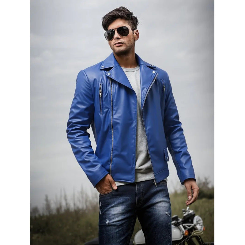 Herren Kunstleder Bikerjacke mit Steppnähten