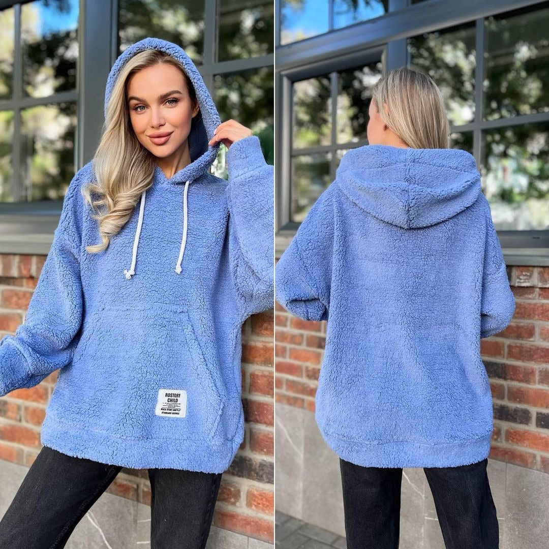 Damen Kuscheliger Teddy-Hoodie mit Kapuze, Kängurutasche und Oversize-Schnitt Shop Nory