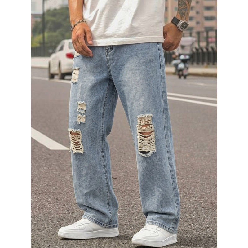 Herren Lässige Weit geschnittene Ripped Jeans Shop Nory