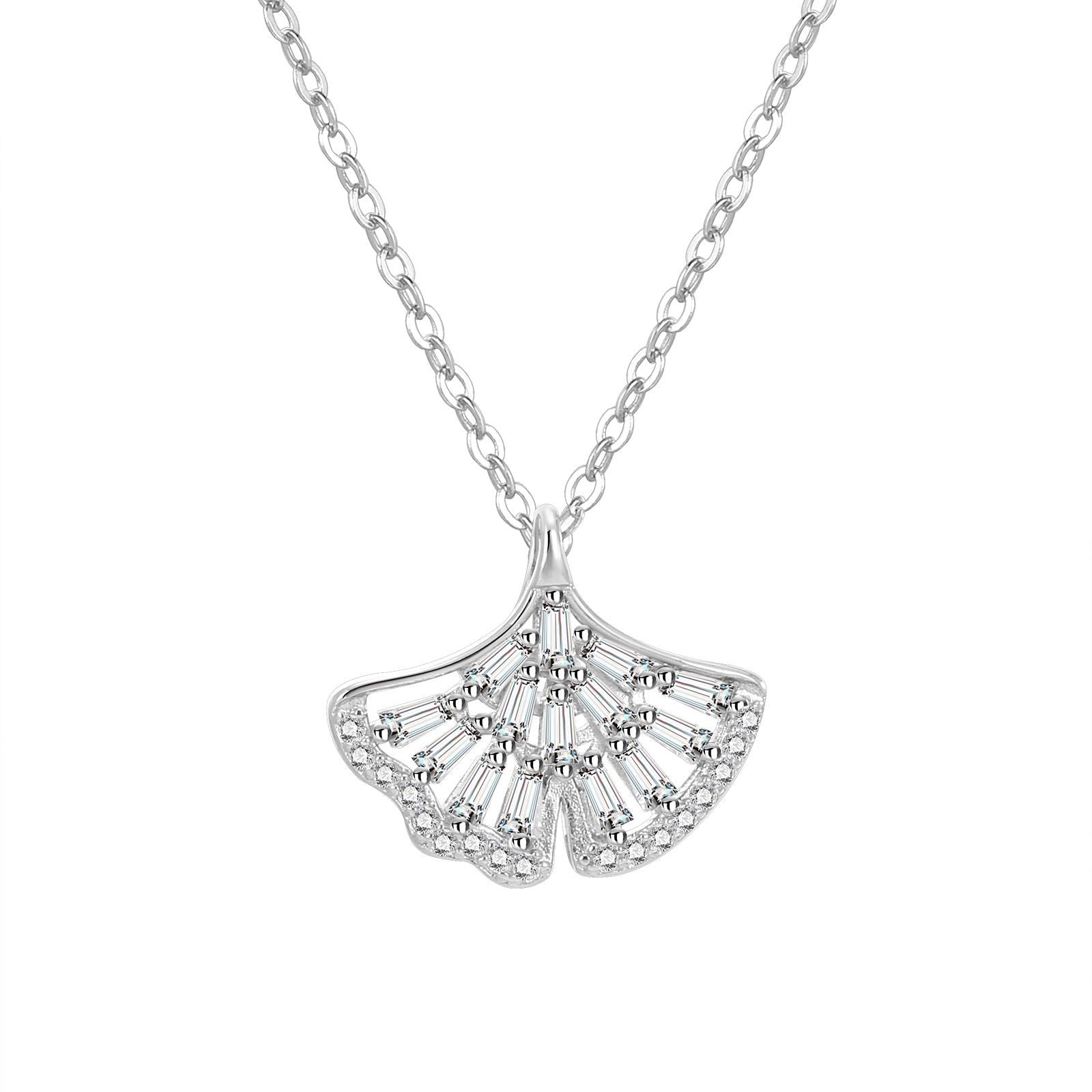 Damen Halskette mit kunstvollem Fächeranhänger aus hochwertigem Silber und funkelnden Zirkonia Shop Nory