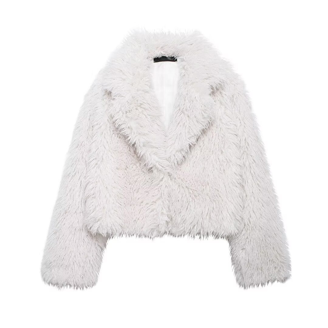 Damen Kurze Boxy-Plüschjacke im Shaggy-Look mit fallendem Revers Shop Nory