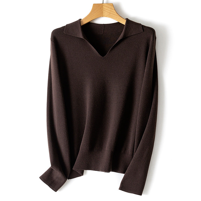 Damen Feinstrickpullover mit V-Ausschnitt und Hemdkragen Shop Nory