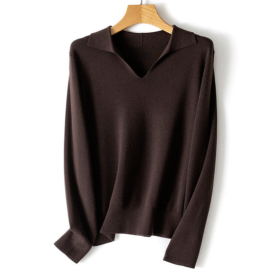 Damen Feinstrickpullover mit V-Ausschnitt und Hemdkragen Shop Nory