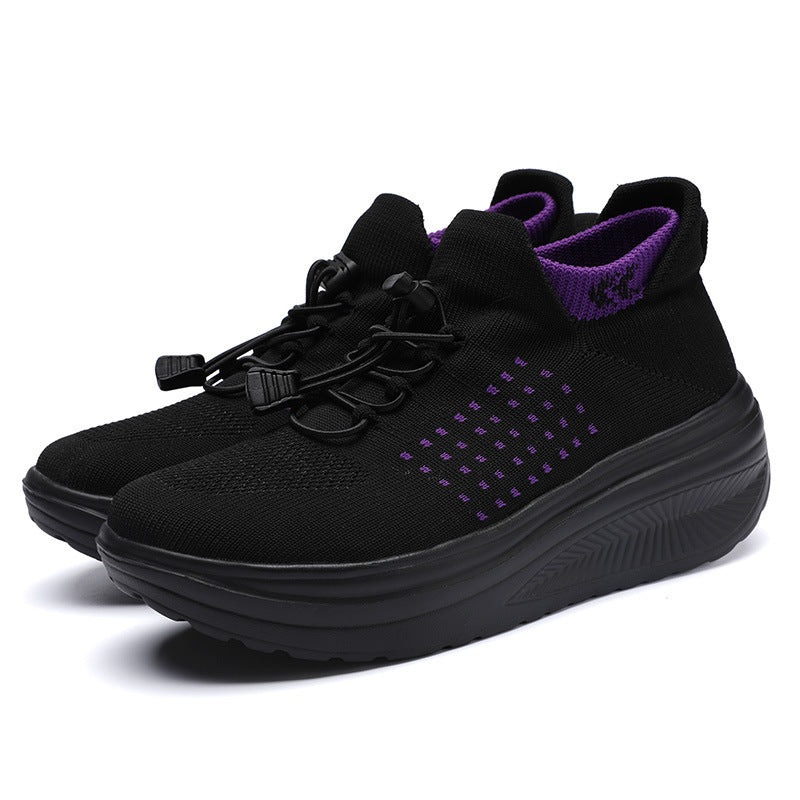 Damen Keil‑Plateau‑Sneaker mit Strickschaft, Sock‑Design und Schnellzug‑Schnürung Shop Nory