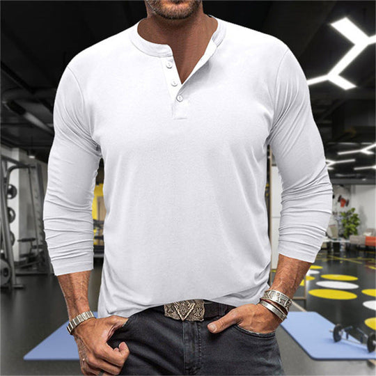 Herren Langarm-Henley-Shirt aus atmungsaktiver Baumwollmischung