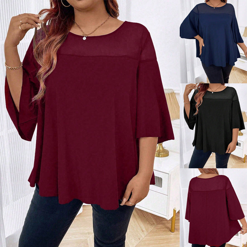 Damen Weites Chiffon-Tunika-Top mit transparentem Einsatz und Flügelärmeln Shop Nory