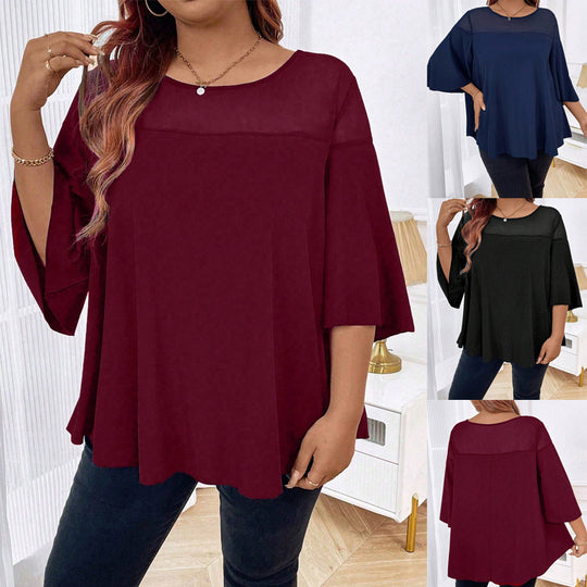 Damen Weites Chiffon-Tunika-Top mit transparentem Einsatz und Flügelärmeln Shop Nory