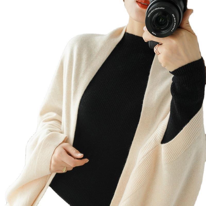 Damen Langer offener Kaschmir‑Look Strick-Wrap mit überschnittener Ärmelpartie Shop Nory