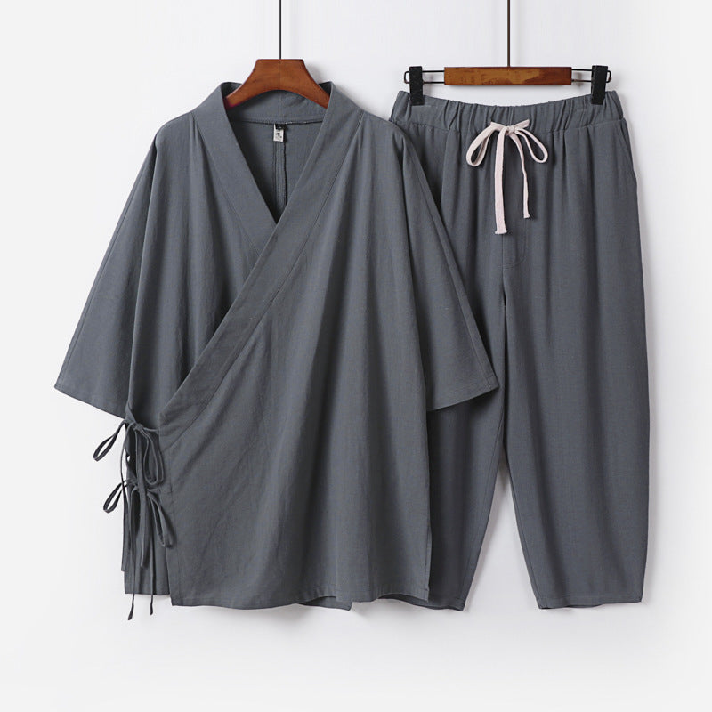 Herren Kimono-Loungewear-Set mit Wickeloberteil, Kordelbundhose und lockerer Passform Shop Nory