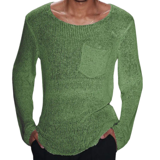 Herren lässiger Pullover mit offener Maschenstruktur und Brusttasche