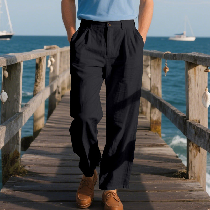 Herren elegante Freizeit-Hose mit weichem Stoff und weitem Schnitt